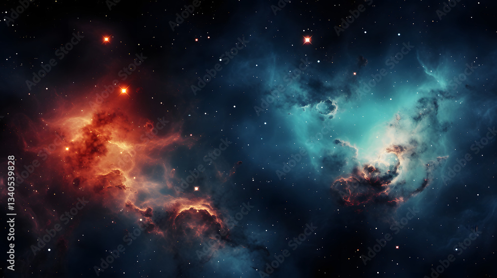 Fototapeta premium Nebula and star cluster illustrating the dynamic process of galactic birth and death amidst the cosmic symphony of creation in the universe.