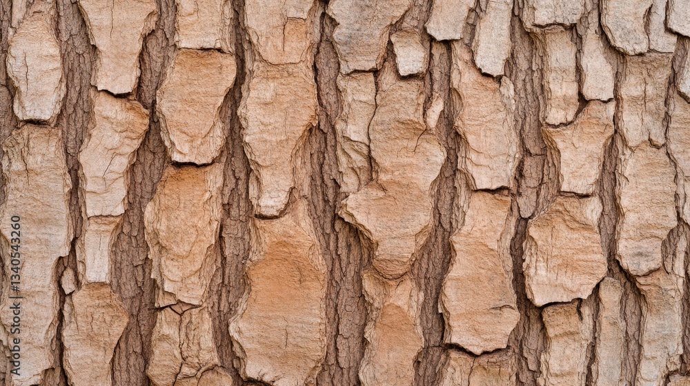 Fototapeta premium Close-up view of textured tree bark, showcasing its rough, layered surface and natural patterns in warm brown tones, Tree Bark Texture natural close-up