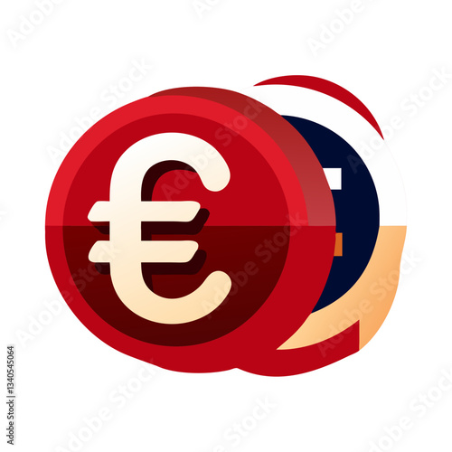 Euro coins stacked with red background