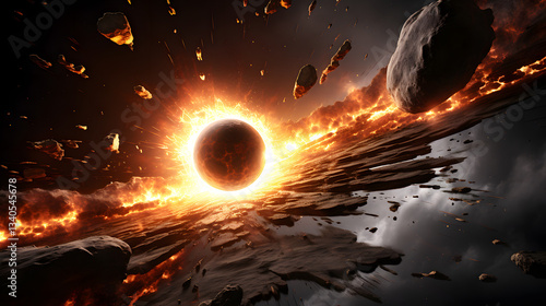 Impressive black hole displayed in the night sky as a dark cosmic entity surrounded by bright stars and vibrant cosmic gas clouds.