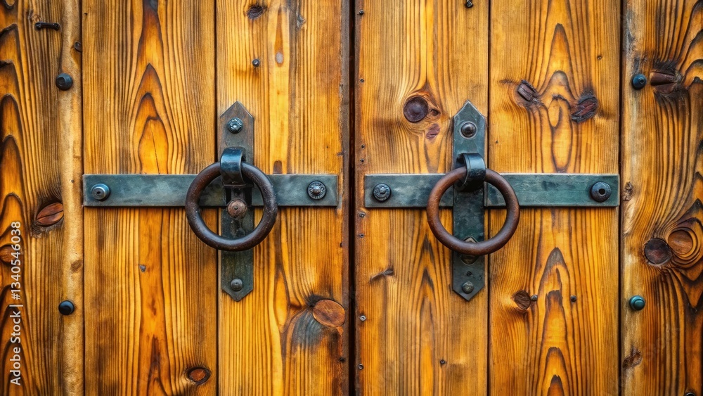 Tanalised Wood Gates: Close-up of Ring Latch & Locking Bolt - Aerial Photography