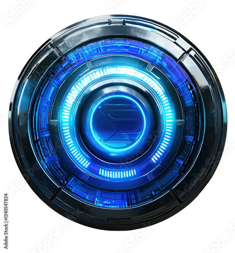 Futuristic Technology Design: Glowing Blue Abstract Circle in 3D Digital Interface Background
