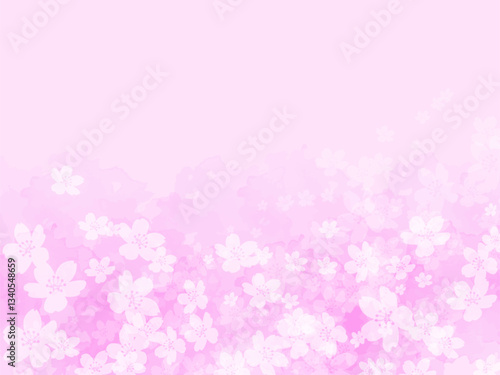 春の桜と花びらイメージのテクスチャー背景素材。桜並木のイメージ。