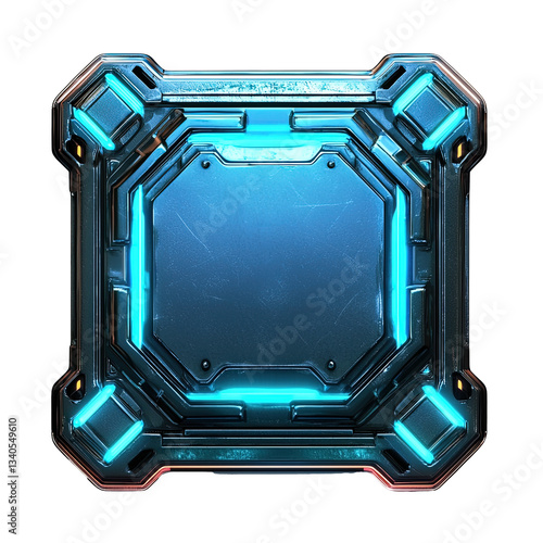 Futuristic Sci-Fi 3D Digital Design: Glowing Neon Blue Hexagonal Panel - Abstract High-Tech Innovation & Modern Electronic Composition