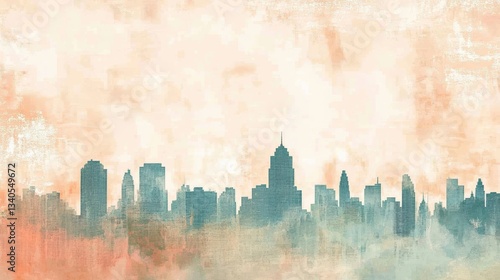 Vintage-style watercolor of mid-century city skyline with retro charm