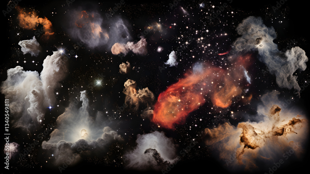 Fototapeta premium Majestic group of clouds in a night sky creating a beautiful and ethereal atmosphere perfect for stargazing and cosmic exploration.