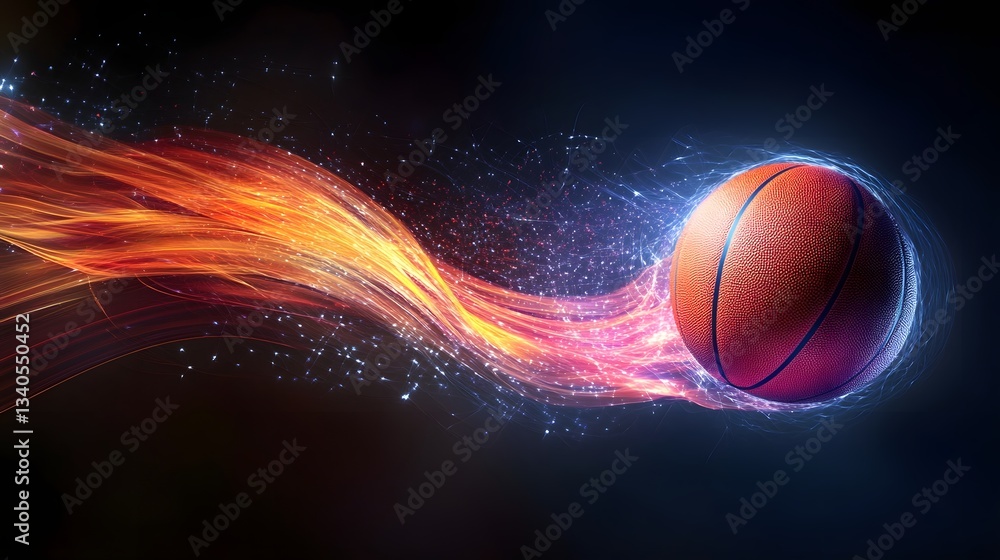 Fototapeta premium Basketball suspended in mid-air with abstract light trails