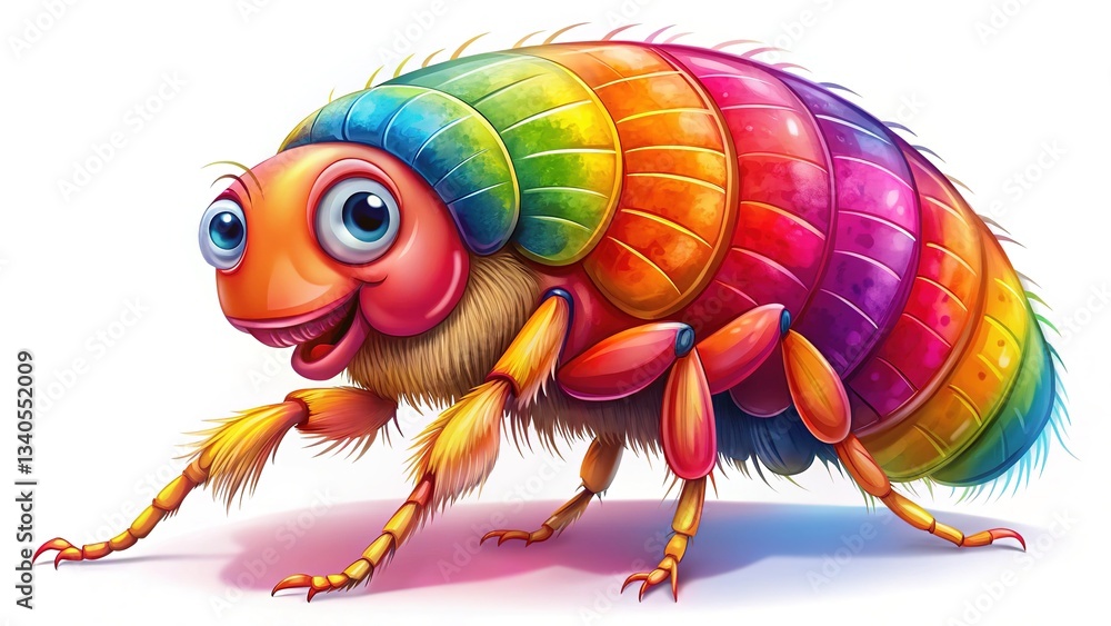Obraz premium Cute Cartoon Flea, Funny Insect, Adorable Bug