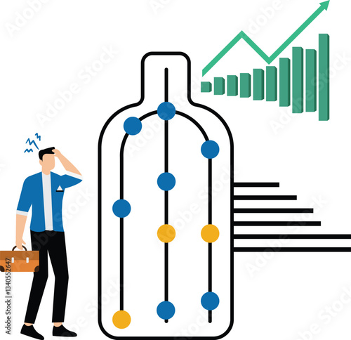 Bottleneck analysis concept, businessman looking for system least capacity