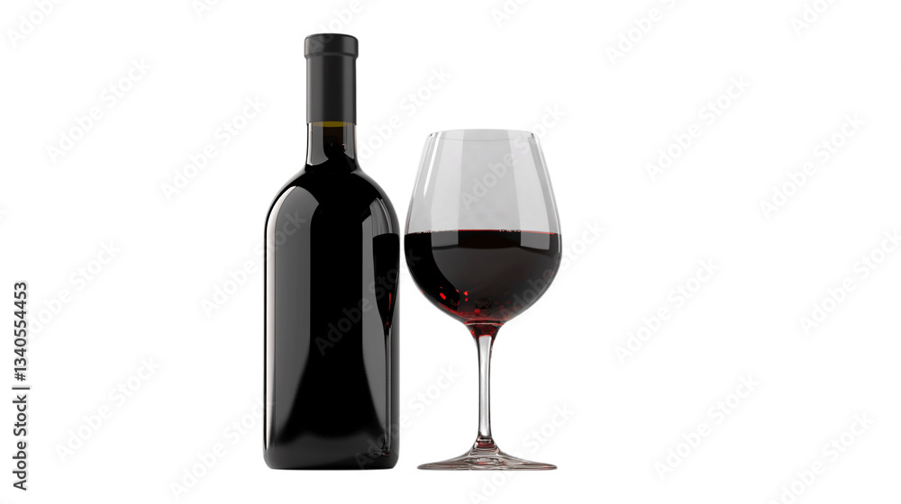 Glass of red wine with wine bottle ??, elegant and rich. Transparent background. --ar 16:9 Glass of red wine with wine bottle ??, elegant and rich. Transparent background. --ar 16:9