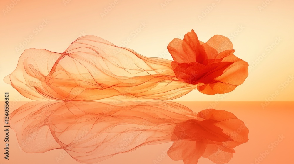 Fototapeta premium Abstract Orange Flower and Silk Reflection