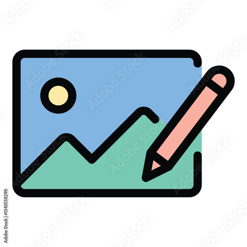 Drawing icon in flat line style representing creativity sketching and artistic expression ideal for design illustration and visual arts concepts.