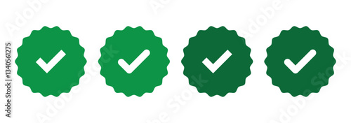 Green checkmark, green tick, check mark icon button set. tick mark with checkbox icon. Green checkmark sign for app, ui, website. Vector illustration on white background.
