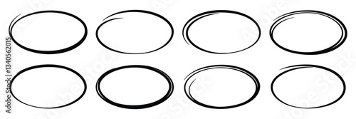 Hand drawn circle line sketch set. Circular vector brush strokes. Circles of paint on white background. Ink hand drawn paint brush circle. Logo, label design element vector illustration.