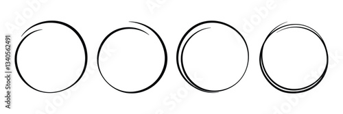 Vector circular ink stroke set. Hand drawn design elements for branding and labels. Hand draw ink brush circles. A vector set of circular strokes on a white background.