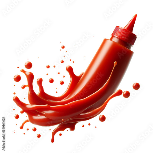 floating mid-air splash of tomato ketchup or sauce isolated on white background