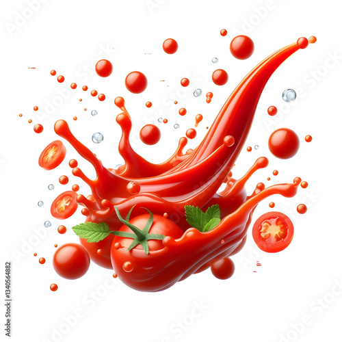 floating mid-air splash of tomato ketchup or sauce isolated on white background