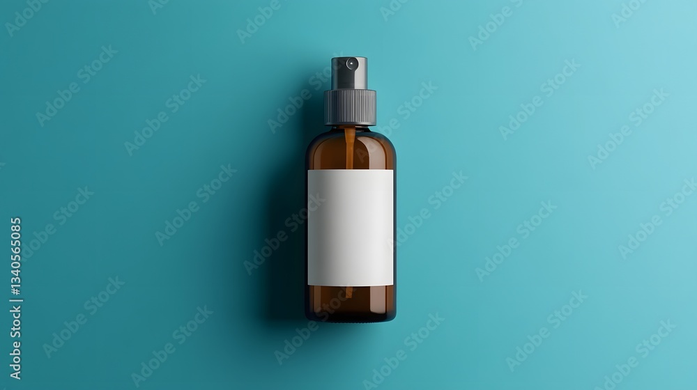 Amber bottle with a spray nozzle and white label Amber bottle with a spray nozzle and white label