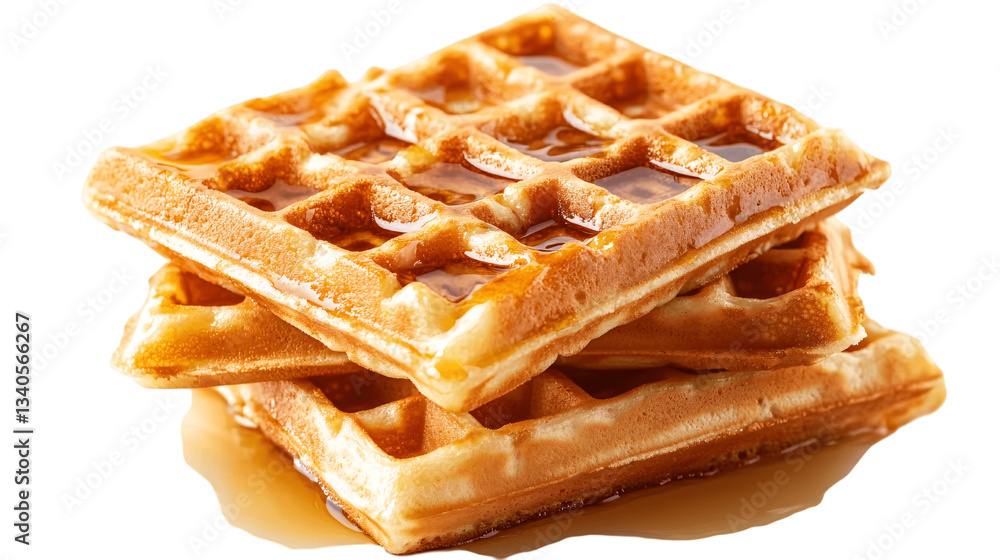 Stack of golden waffles with syrup ??, crispy and warm. Transparent background. --ar 16:9 Stack of golden waffles with syrup ??, crispy and warm. Transparent background. --ar 16:9