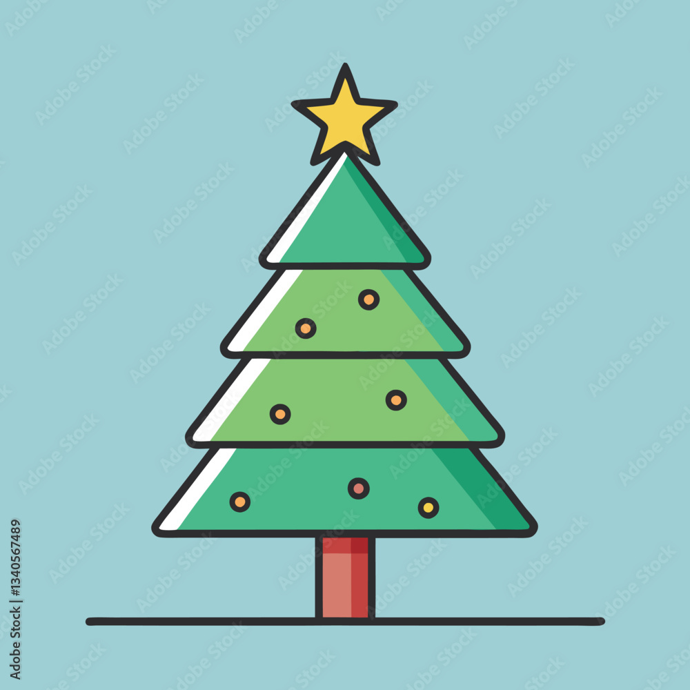 Vector Christmas tree with star and ornaments, A colorful vector illustration of a Christmas tree adorned with ornaments and a yellow star, symbolizing the holiday season.
Vector Christmas tree with star and ornaments, A colorful vector illustration of a Christmas tree adorned with ornaments and a yellow star, symbolizing the holiday season.