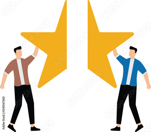 Business team connect golden star jigsaw metaphor of success