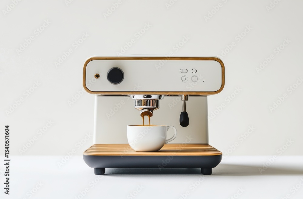 Espresso machine brewing shot with cup underneath, Espresso machine brewing shot with cup underneath,