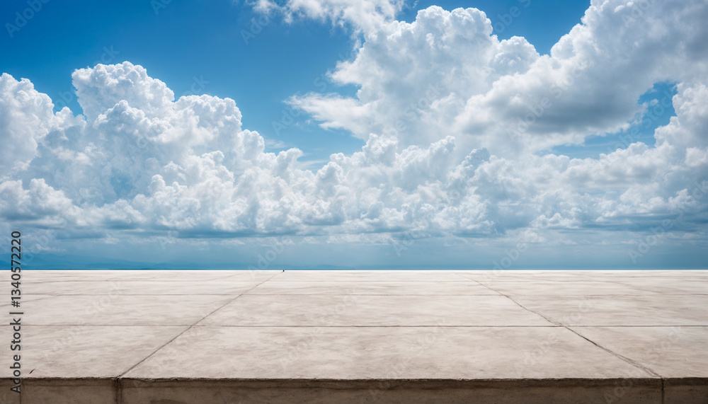 Blue Sky Background Cloud Horizon with Empty Concrete Floor Blue Sky Background Cloud Horizon with Empty Concrete Floor
