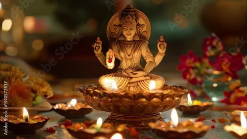 Holiday composition for happy celebrate Diwali, abstract vivid composition consists of fictional unreal fantastic vision on background