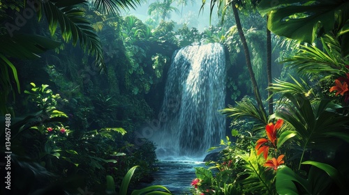 Waterfall forest nature tropical background jungle wallpaper