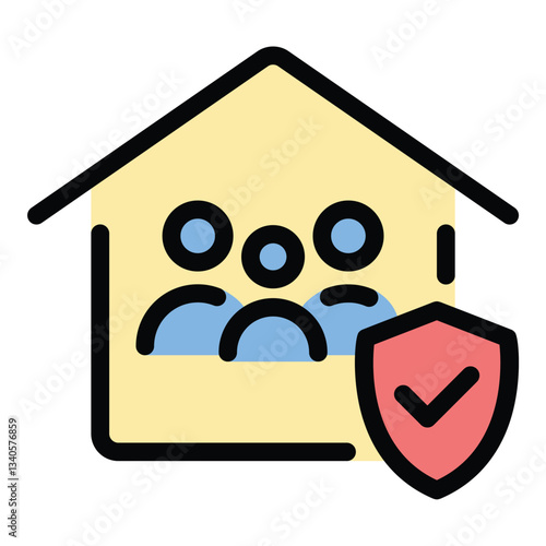 Home family insurance icon in flat line style representing financial protection security and coverage for households ideal for family safety property insurance and risk management concepts.