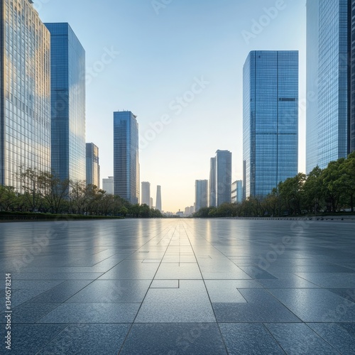 Deserted Beijing square, modern offices nearby