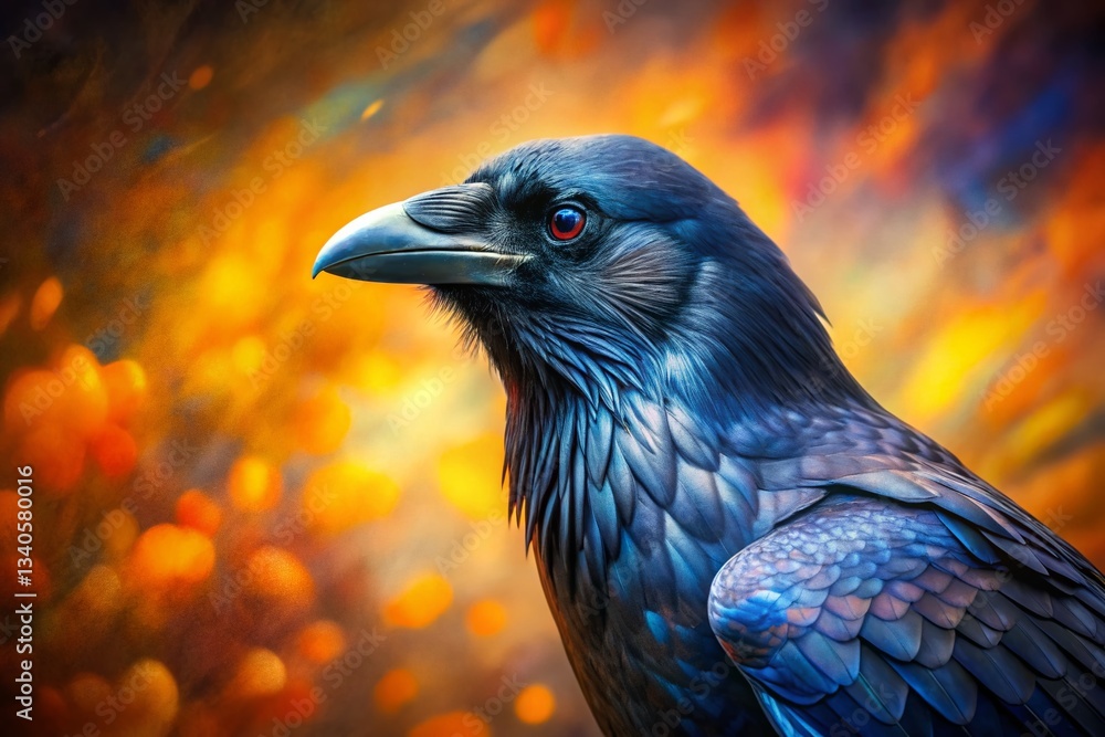 Fototapeta premium Panoramic Black Raven Artwork: Abstract Intricate Design Avian Print for Home Decor