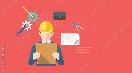 Flat business construction industry background, template for infographics, website, homepage, visual, vector icon, ppt