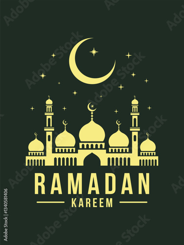 Ramadan Kareem. Minimalist Ramadan Kareem greeting design template with gold islamic icon, star and moon. Eid Mubarak and ramadan template design