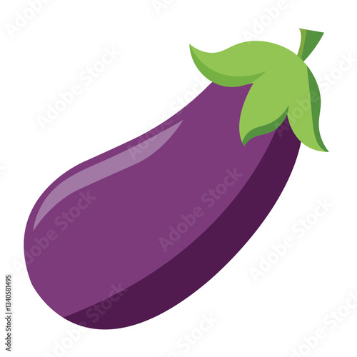 Realistic Eggplant Vector Illustration | Fresh Purple  with Green Stem | High-Quality Vegetable Clipart