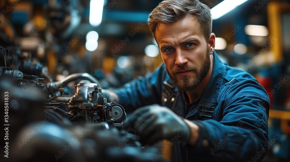 Focused Mechanic Repairing Engine Focused Mechanic Repairing Engine