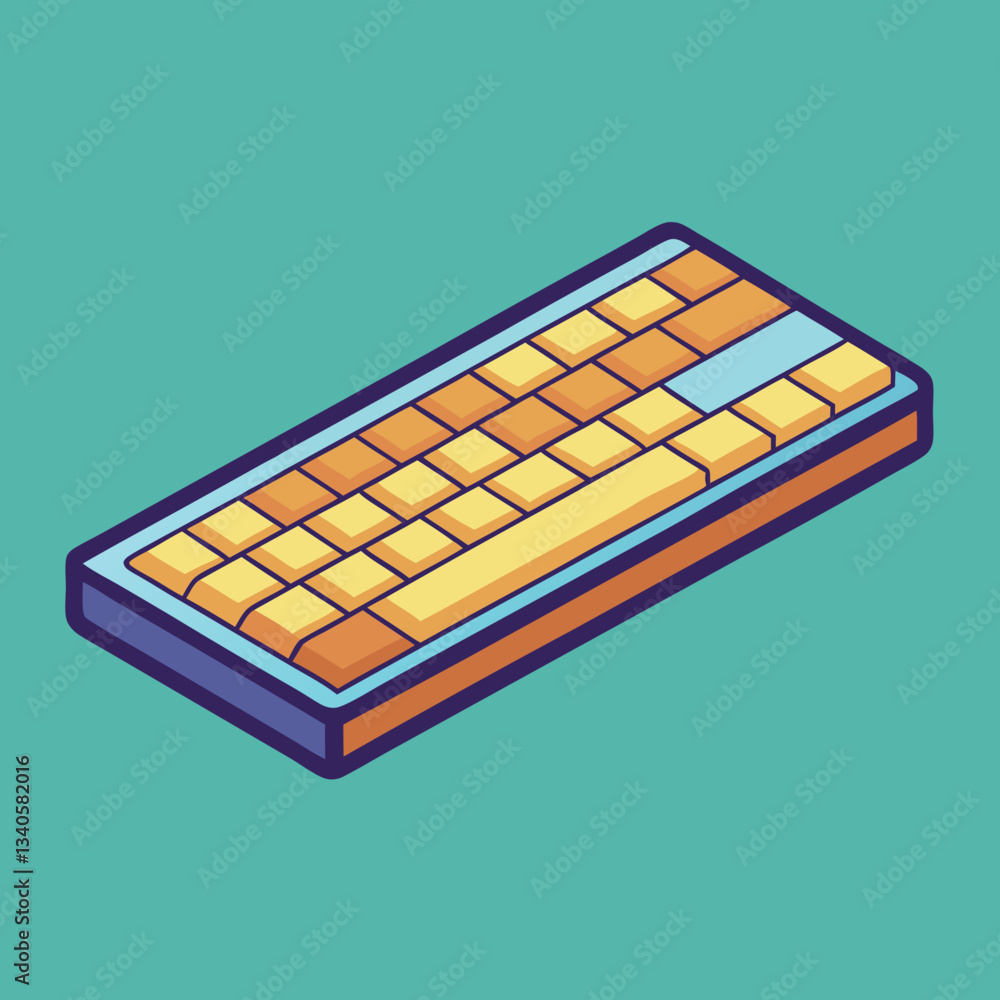 A vector illustration of a 3D isometric retro-style computer keyboard with orange and yellow keys, set against a teal background, ideal for vintage or tech themes.
A vector illustration of a 3D isometric retro-style computer keyboard with orange and yellow keys, set against a teal background, ideal for vintage or tech themes.