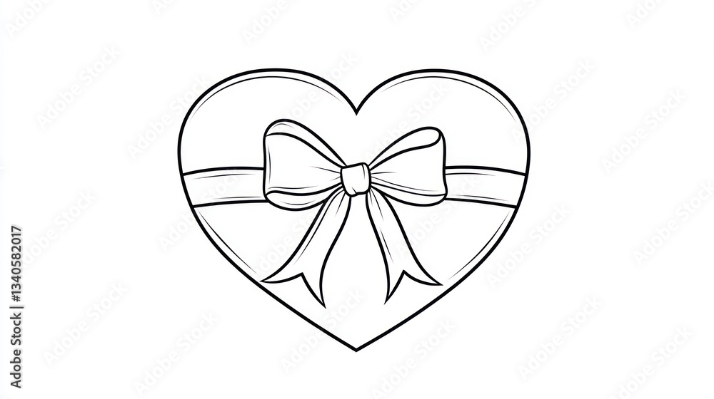 Heart-shaped gift box with ribbon. A simple, outlined design of a heart-shaped gift box tied with a decorative ribbon bow. Perfect for coloring books, printables, or Valentine's Day Heart-shaped gift box with ribbon. A simple, outlined design of a heart-shaped gift box tied with a decorative ribbon bow. Perfect for coloring books, printables, or Valentine's Day