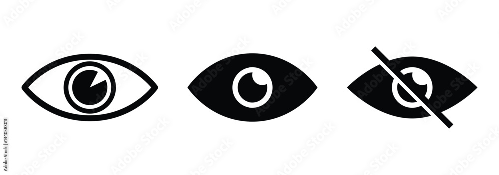 Obraz premium Hide and show password icon. Eye symbol for visibility and invisibility settings. Vector EPS 10.