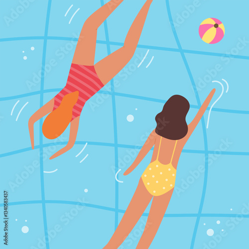 Women in swimming pool vector illustration