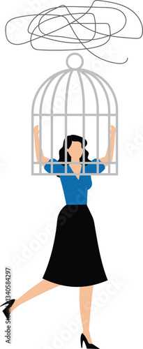Businesswoman troubles with think logically, limited thinking. Problem with creativity