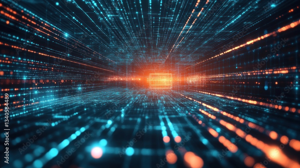 Fototapeta premium Abstract futuristic digital data stream with glowing lines and connections