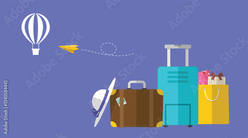 Flat travel relaxation background, template for infographics, website, homepage, visual, vector icon, ppt