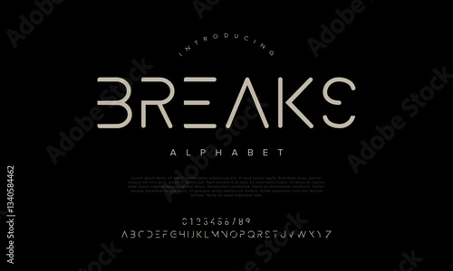 Breaks Modern Bold Font. Sans Serif Font. Regular Italic Uppercase Lowercase Typography urban style alphabet fonts for fashion, sport, technology, digital, movie, logo design, vector illustration