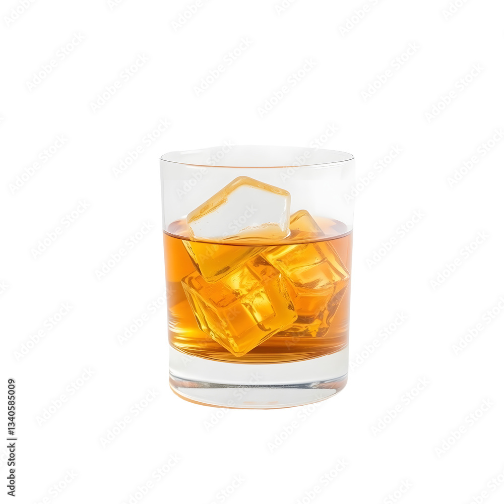 Transparent Glass of Whiskey with Ice Cubes Transparent Glass of Whiskey with Ice Cubes