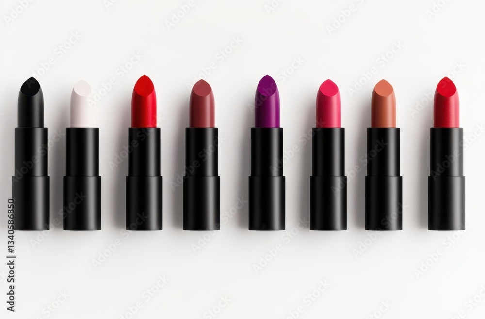 Obraz premium Lipstick collection in different bold colors, minimalistic