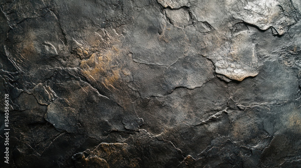 Fototapeta premium Dark gray and gold textured stone surface.