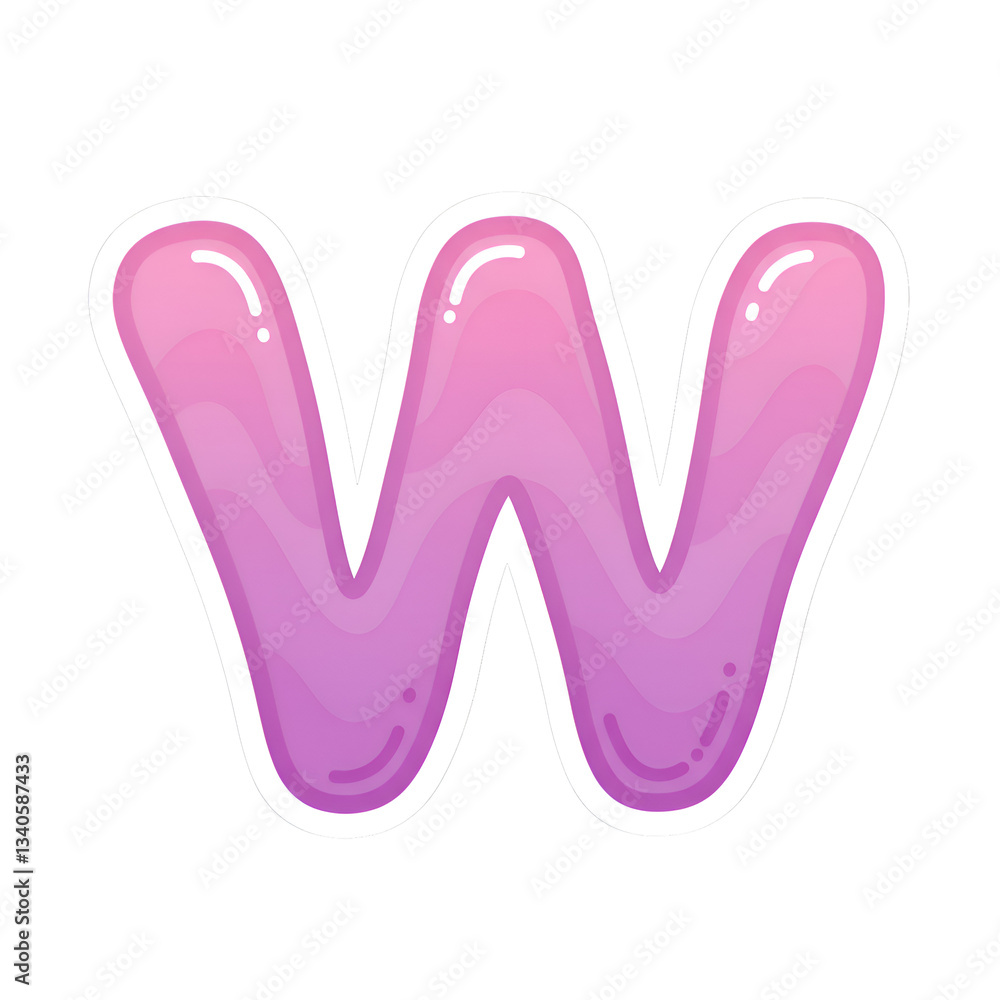 Isolated glossy letter w with a pink and purple gradient and a white outline on a dark setting transparent background Isolated glossy letter w with a pink and purple gradient and a white outline on a dark setting transparent background