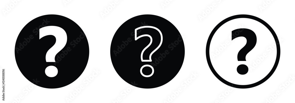 Question mark icon set. A message box with a question mark symbol. Vector button icon on a white background. Question mark icon set. A message box with a question mark symbol. Vector button icon on a white background.