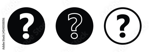 Question mark icon set. A message box with a question mark symbol. Vector button icon on a white background.